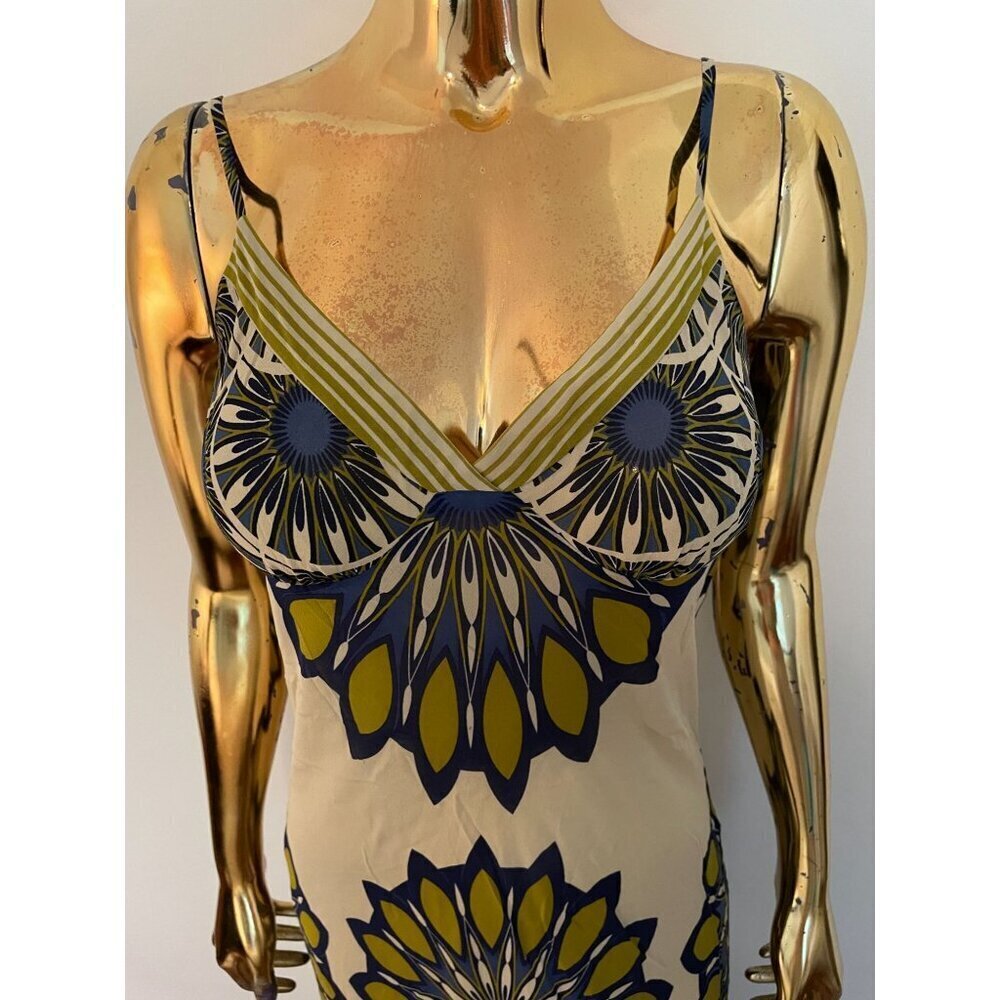 Vince Floral Maxi Slip Dress Size 6 Spaghetti Straps Yellow & Navy Pattern Light - Picture 3 of 8